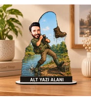 Kişiye Özel Baık Tutan Adam Karikatürlü 18 cm MDF Masaüstü Biblo - Balıkçı Hediyesi Yeni İş ve Meslek Hediyesi