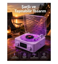 Mey İthalat® 360° Sesli Kablosuz Hoparlör – Retro Tasarım ve Projektör Işığı