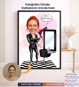 Kişiye Özel Kadın Kuaför Karikatür Çerçeveli Tablo,Kişiye Özel Hediye,Meslek Karikatürü,Kişiye Özel Karikatür,Karikatür Biblo