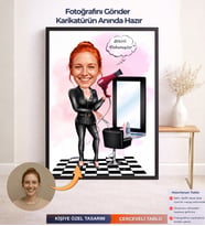 Kişiye Özel Kadın Kuaför Karikatür Çerçeveli Tablo,Kişiye Özel Hediye,Meslek Karikatürü,Kişiye Özel Karikatür,Karikatür Biblo