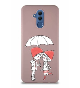 Huawei Mate 20 Lite Soft Premier Kapak Aşk Tasarımlı Silikon Kılıf - Pudra (Şeffaf)