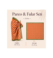 Tarzını Seç Premium Turuncu Beyaz Puantiye Desenli 2’li Kısa Pareo ve Bandana Seti 150x95 cm / 70x70 cm