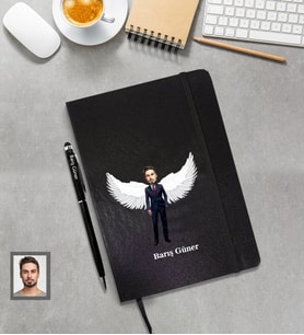 Kişiye Özel Babalar Günü Baba Karikatürlü Siyah Defter Kalem Hediye Seti Model-1