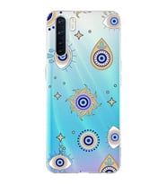 PrintiFy Oppo A91  ile Uyumlu 1mm Slim Fit Nazar Boncuğu 5 Baskılı Şeffaf  Kılıf