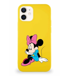 Apple iPhone 12 Soft Premier Kapak Minnie Mouse-E Tasarımlı Silikon Kılıf - Sarı (Şeffaf)