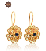 Safir Taşlı Gül Model Gold Kaplama 925 Ayar Gümüş Telkari Kadın Küpe 201025492