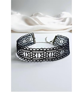 GOTİK SİYAH DANTEL GÜPÜR CHOKER KOLYE