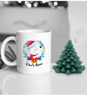 Yılbaşı Hediyesi BK Gift Kişiye Özel Yeni Yıl Tasarımlı Beyaz Kupa Bardak ve Kokulu Çam Ağacı Mum Hediye Seti-6, Sevgiliye Hediye, Arkadaşa Hediye