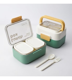 Deconox Paslanmaz Çelik Hazneli Kulplu Yemek Kabı 1010 ml, Bölmeli Lunch Box Seti, Çatal Kaşık Dahil, Kilitli Kapaklı Taşıma ve Saklama Kabı, Renkli Desenli