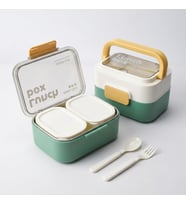 Deconox Paslanmaz Çelik Hazneli Kulplu Yemek Kabı 1010 ml, Bölmeli Lunch Box Seti, Çatal Kaşık Dahil, Kilitli Kapaklı Taşıma ve Saklama Kabı, Renkli Desenli