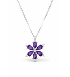 Özel Kutulu Kadın Kolye - Mor Lotus Ametist Taşlı Rose Lotus Çiçeği Kadın Kolye