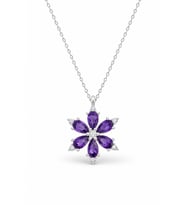 Özel Kutulu Kadın Kolye - Mor Lotus Ametist Taşlı Rose Lotus Çiçeği Kadın Kolye