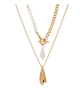 Chavin 2 Katmanlı Yapay incil Gold  Alloy Bayan Zincir Kolye en22