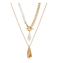 Chavin 2 Katmanlı Yapay incil Gold  Alloy Bayan Zincir Kolye en22