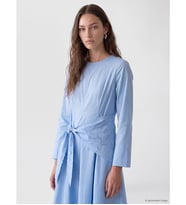 LCW Modest Mavi Bisiklet Yaka Şal Detaylı Poplin Elbise