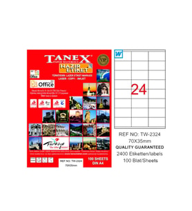 Tanex Lazer Etiket 100 Yaprak 70x35 Mm Laser-Copy-Inkjet TW-2324 (20 Li Paket)