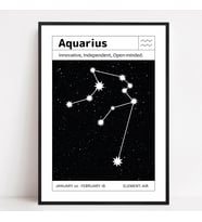 Kova Burcu Duvar Posteri (Çerçeveli) - Minimalist Takımyıldız Tasarımı - A4 Astroloji Baskı - Burç Temalı Hediye Poster