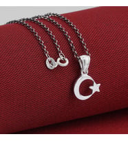 Çift Taraflı Ay Yıldız 925 Ayar Gümüş Erkek Kolye