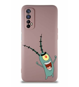 Realme 7 Soft Premier Kapak Plankton Tasarımlı Silikon Kılıf - Pudra (Şeffaf)