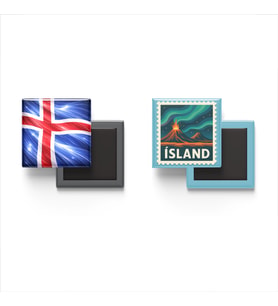 Buzdolap Magnetleri - İzlanda Bayrağı ve Reykjavik Posta Pulu Tema - 2'li Set Magneti