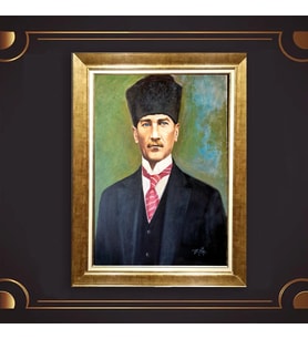 Altın Varaklı Çerçeveli Paspartulu Atatürk Tablo z4756 (Gold)
