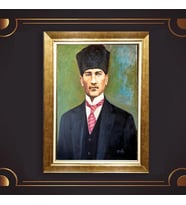Altın Varaklı Çerçeveli Paspartulu Atatürk Tablo z4756 (Gold)