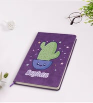 BK Gift Kişiye Özel Kaktüs Tasarımlı Mor Termo Deri Defter Model 4
