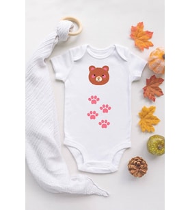 Kız Bebek Sevimli Kedi Ve Pati Baskılı Ekru Çıtçıtlı