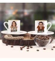Karikatürlü Uyumlu Çiftler İkili Türk Kahvesi Fincanı