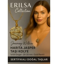 ASertifikalı Tel Sargılı Doğal Harita Jasper Taşı Kolye – Altın Kaplama Denge ve Farkındalık Taşı (Çok Renkli)