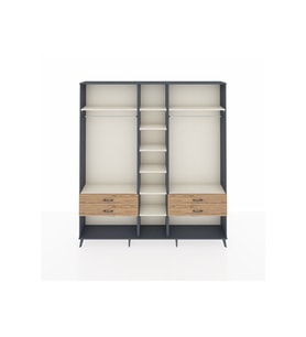Arges Dolap 10 Raflı 4 Çekmeceli 2 Askılı 220x30x243 Antrasit-Aytaşı/Çam
