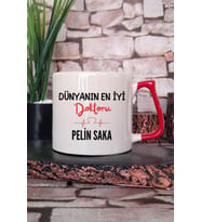 Dünyanın En İyi Doktoru Baskılı Kişiye Özel Doktor Hediyelik Kırmızı Kulplu Kupa Bardak