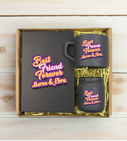 BK Gift Kişiye Özel İsimli DTF Best Friend Temalı Antrasit Defter & Kahve Fincanı & Mum Hediye Seti-3, Arkadaşa Hediye, Doğum Günü Hediyesi