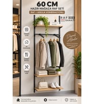 60 cm Duvar Raf Askılık Sistemi 3 Raflı 200 cm Konik Dikme Hazır Set Safir Meşe