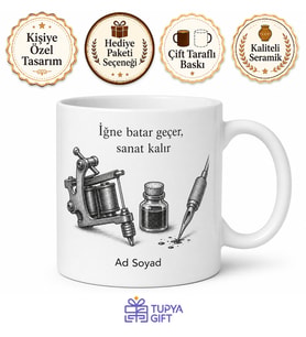 Dövme Sanatçısına Hediye Dövme Makinesi ve Mürekkep Çizimli Kupa Bardak