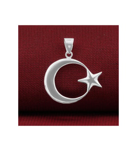 Çift Taraflı Ay Yıldız 925 Ayar Gümüş Kolye Ucu