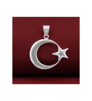 Çift Taraflı Ay Yıldız 925 Ayar Gümüş Kolye Ucu