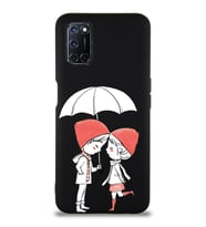 Oppo A92 Uyumlu Lansman Kılıf Aşk Tasarımlı İçi Kadife Kapak-Siyah (Şeffaf)