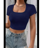 Fantezia Night Kadın Kahverengi Yarım Kol Düz Yaka Crop Top Bluz