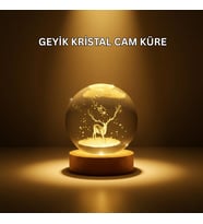 Usb Bağlantılı Geyik Temalı Kristal Küre Premium Masa Gece Lambası