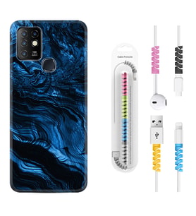 INFINIX Hot 8 9 10 11S Hot 10 Play 10T Kılıf Kablo Koruma Spiral Silikon Blue MArble 1379
