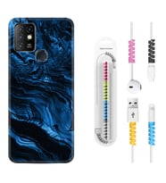 INFINIX Hot 8 9 10 11S Hot 10 Play 10T Kılıf Kablo Koruma Spiral Silikon Blue MArble 1379