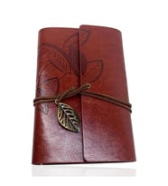 Retro Deri Defter Yaprak Tasarımlı Büyük Boy Kahverengi