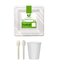 Ekolojik Kare 26 Cm. 48 Kişilik Parti Piknik Sofra Sunum Seti - Tabak Bardak Çatal Kaşık Takımı