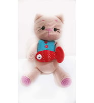 Kırmızı Balıklı Kedi Amigurumi Organik Oyuncak