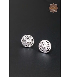 Yuvarlak Çiçek Tasarım 925 Ayar Gümüş Telkari Kadın Küpe 201023947