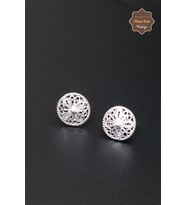 Yuvarlak Çiçek Tasarım 925 Ayar Gümüş Telkari Kadın Küpe 201023947