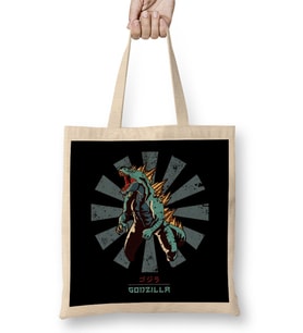 Godzilla Retro Japanese Bez Çanta Uzun Saplı