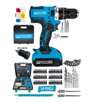 Kimmer Plus 14.4 V 2ah Şarjlı Matkap Metal Şanzuman Bakır Sargılı Çift Akülü 84 Parça Set Hediye