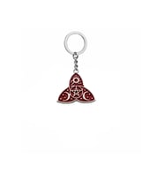 Triquetra ve Güneş-Ay-Yıldız-Pentagram Figürlü Kırmızı Metal Anahtarlık – Unisex Gotik Aksesuar